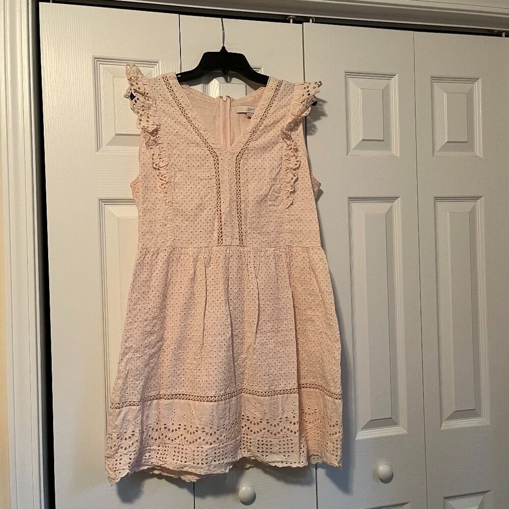 LOFT Blush Pink Eyelet Midi Dress